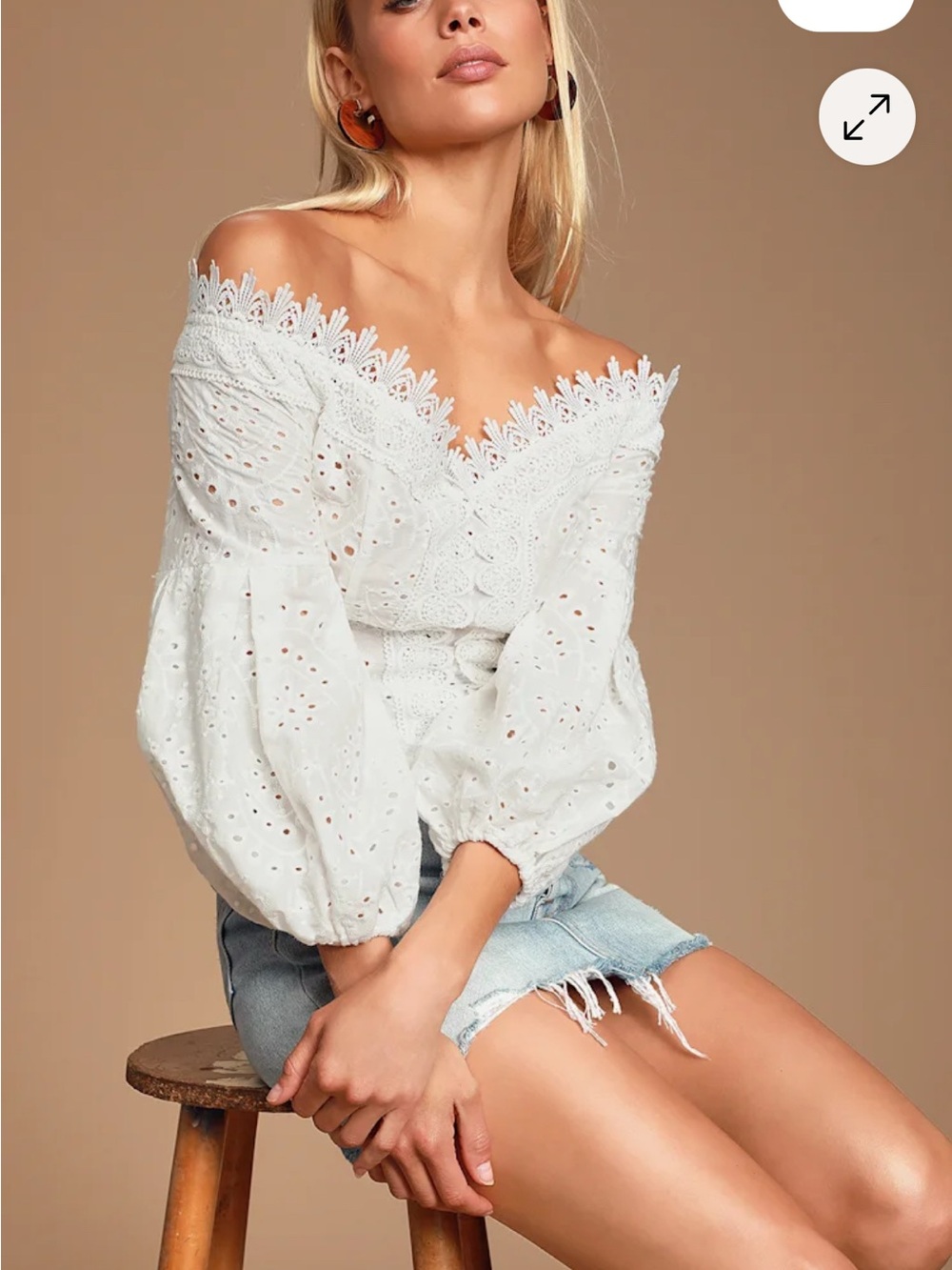 Lulus White 100% Cotton Eyelet Lace Off Shoulder Top Coquette Cottagecore Blouse